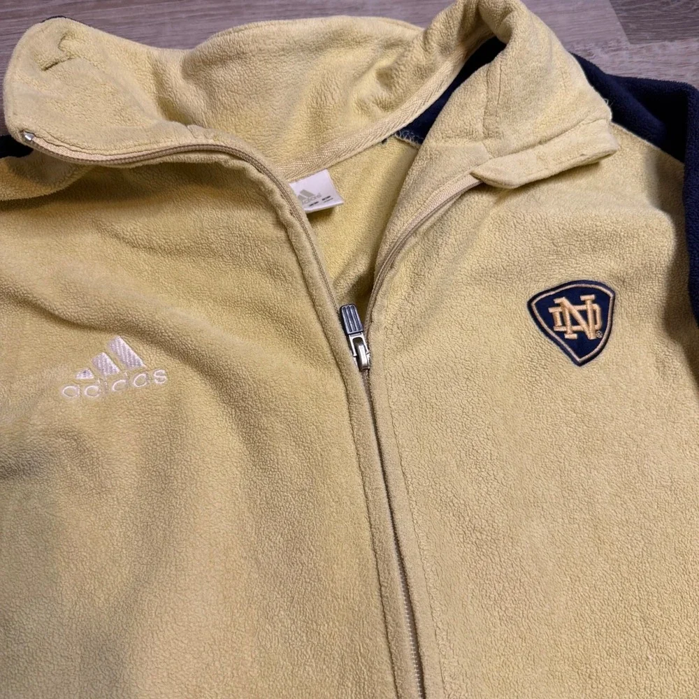 Adidas Notre Dame Fighting Irish Fleece Jacket Mens Large Yellow Navy Full Zip